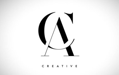 CA AC Sanatsal Harf Logosu Tasarımı Siyah ve Beyaz Renk Vektör Resimleriyle Serif Yazıtipi