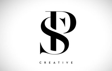 SP Sanatsal Harf Logosu Tasarımı Siyah ve Beyaz Renk Vektör Resimleriyle Serif Yazıtipi