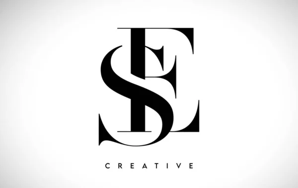 黒と白のセリフフォントとSeの芸術文字のロゴのデザインベクトルイラスト — ストックベクタ