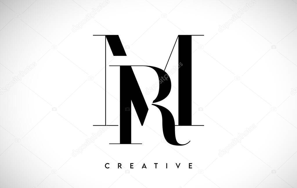 MR Artistic Letter Logo Design with Serif Font in Black and White Colors Vector Illustration
