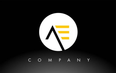 Siyah ve sarı AE logosu. Harf Tasarım Vektörü.