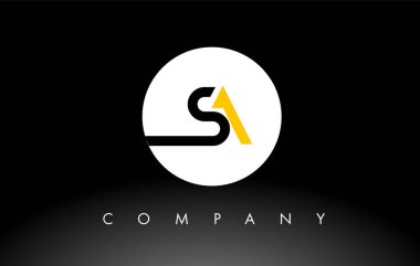 Siyah ve Sarı SA Logosu. Harf Tasarım Vektörü.