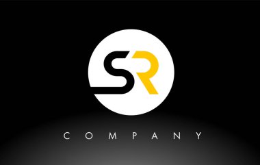 Siyah ve sarı SR logosu. Harf Tasarım Vektörü.