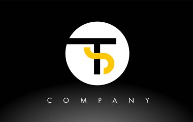 Siyah ve Sarı TS logosu. Harf Tasarım Vektörü.