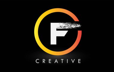 Dairesel Beyaz F Fırça Harf Logosu Tasarımı. Yaratıcı Fırça Harfleri Simgesi logosu.