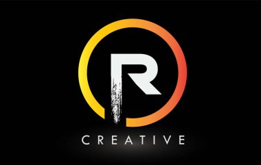 Dairesel Beyaz R Fırça Harf Logosu Tasarımı. Yaratıcı Fırça Harfleri Simgesi logosu.