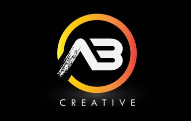 Dairesel Beyaz AB Fırça Harf Logosu Tasarımı. Yaratıcı Fırça Harfleri Simgesi logosu.