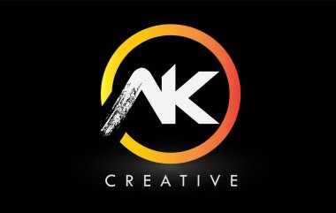 Dairesel Beyaz AK Fırça Harf Logosu Tasarımı. Yaratıcı Fırça Harfleri Simgesi logosu.