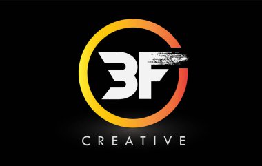 Dairesel Beyaz BF Fırça Harf Logosu Tasarımı. Yaratıcı Fırça Harfleri Simgesi logosu.
