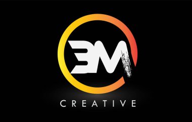 Dairesel Beyaz BM Fırça Harf Logosu Tasarımı. Yaratıcı Fırça Harfleri Simgesi logosu.