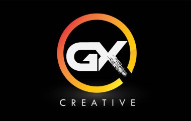 Dairesel Beyaz GX Fırça Harf Logosu Tasarımı. Yaratıcı Fırça Harfleri Simgesi logosu.