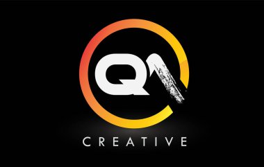 Dairesel Beyaz QA Fırça Harf Logosu Tasarımı. Yaratıcı Fırça Harfleri Simgesi logosu.