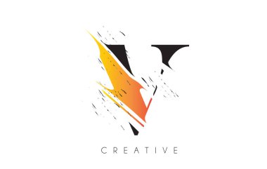 Klasik Grundge Çizim Tasarımlı Siyah ve Sarı Harf Logosu. Yok Edilen Harf Simgesi Vektörü. 