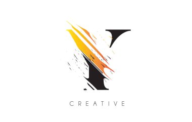 Klasik Grundge Çizim Tasarımlı Siyah ve Sarı Y Harfi Logosu. Yok Edilen Harf Simgesi Vektörü. 