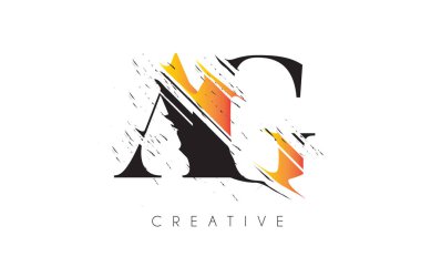 Siyah ve Sarı AG Harf Logosu ve Vintage Grundge Çizim Tasarımı. Yok Edilen Harf Simgesi Vektörü. 