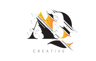 Siyah ve Sarı El Kaide Mektup Logosu ve Klasik Grundge Çizim Tasarımı. Yok Edilen Harf Simgesi Vektörü. 