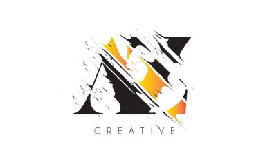 Siyah ve Sarı AZ Harf Logosu ve Klasik Grundge Çizim Tasarımı. Yok Edilen Harf Simgesi Vektörü. 