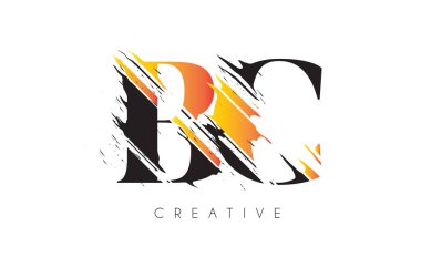 Siyah ve Sarı BC Harf Logosu ve Klasik Grundge Çizim Tasarımı. Yok Edilen Harf Simgesi Vektörü. 