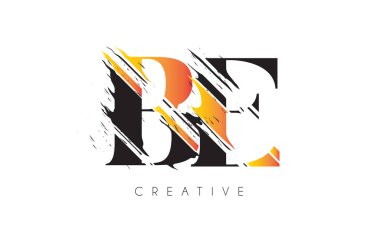 Siyah ve Sarı BE Mektup Logosu ve Klasik Grundge Çizim Tasarımı. Yok Edilen Harf Simgesi Vektörü. 