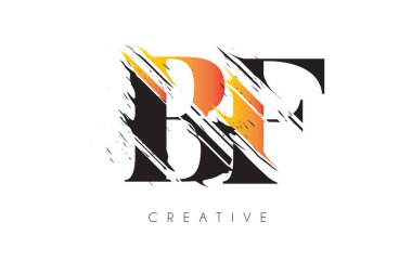 Klasik Grundge Çizim Tasarımlı Siyah ve Sarı BF Harf Logosu. Yok Edilen Harf Simgesi Vektörü. 