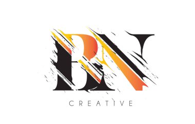 Siyah ve Sarı BN Harf Logosu ve Klasik Grundge Çizim Tasarımı. Yok Edilen Harf Simgesi Vektörü. 