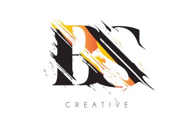 Klasik Grundge Çizim Tasarımlı Siyah ve Sarı B.S. Mektup Logosu. Yok Edilen Harf Simgesi Vektörü. 