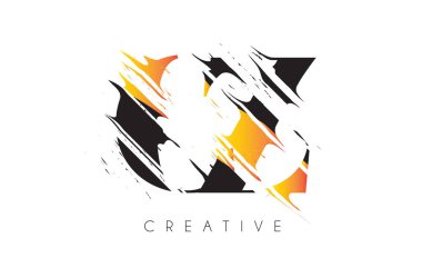 Klasik Grundge Çizim Tasarımlı Siyah ve Sarı CZ Harf Logosu. Yok Edilen Harf Simgesi Vektörü. 