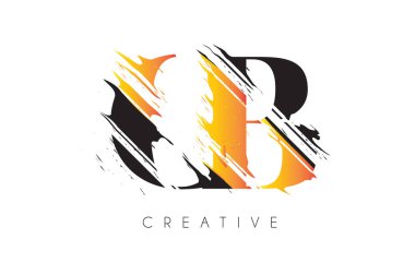 Klasik Grundge Çizim Tasarımlı Siyah ve Sarı CB Harf Logosu. Yok Edilen Harf Simgesi Vektörü. 