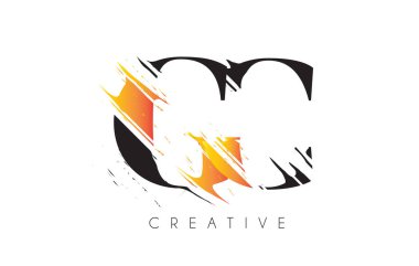 Siyah ve Sarı GC Harf Logosu ve Vintage Grundge Çizim Tasarımı. Yok Edilen Harf Simgesi Vektörü. 