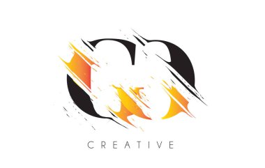 Siyah ve Sarı GO Mektup Logosu ve Klasik Grundge Çizim Tasarımı. Yok Edilen Harf Simgesi Vektörü. 