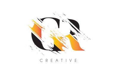 Siyah ve Sarı GR Harf Logosu ve Vintage Grundge Çizim Tasarımı. Yok Edilen Harf Simgesi Vektörü. 