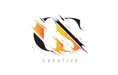 Siyah ve Sarı GS Harf Logosu ve Klasik Grundge Çizim Tasarımı. Yok Edilen Harf Simgesi Vektörü. 