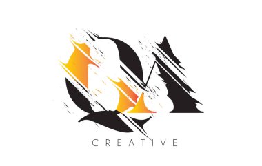 Klasik Grundge Çizim Tasarımlı Siyah ve Sarı QA Harf Logosu. Yok Edilen Harf Simgesi Vektörü. 