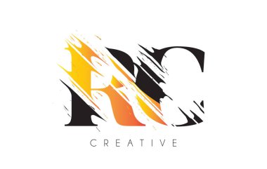 Klasik Grundge Çizim Tasarımlı Siyah ve Sarı RC Harf Logosu. Yok Edilen Harf Simgesi Vektörü. 