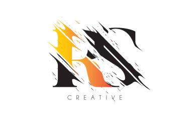 Vintage Grundge Çizim Tasarımlı Siyah ve Sarı SC Harf Logosu. Yok Edilen Harf Simgesi Vektörü. 