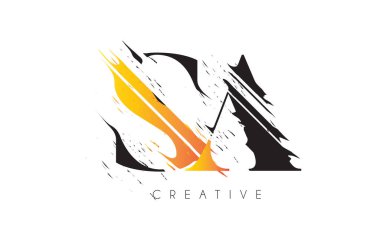 Siyah ve Sarı SA Harf Logosu ve Klasik Grundge Çizim Tasarımı. Yok Edilen Harf Simgesi Vektörü. 