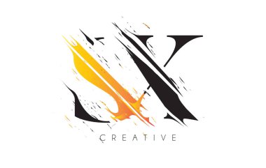 Siyah ve Sarı SX Harf Logosu ve Vintage Grundge Çizim Tasarımı. Yok Edilen Harf Simgesi Vektörü. 