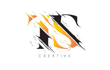 Siyah ve Sarı TS Harf Logosu ve Klasik Grundge Çizim Tasarımı. Yok Edilen Harf Simgesi Vektörü. 