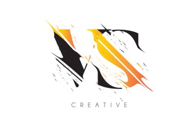 Siyah ve Sarı vs Klasik Grundge Çizim Tasarımlı Harf Logosu. Yok Edilen Harf Simgesi Vektörü. 