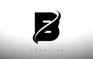 B Swoosh Harf Kesme Logosu Tasarımı Siyah Swoosh ve Yaratıcı Simge Logo Vektörü İllüstrasyonu