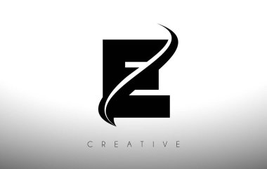 E Swoosh Harf Kesme Logosu Tasarımı Black Swoosh ve Yaratıcı Simge Logo Vektörü İllüstrasyonu