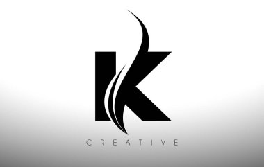 K Swoosh Harf Kesme Logo Tasarımı Siyah Swoosh ve Yaratıcı Simge Logo Vektörü İllüstrasyonu
