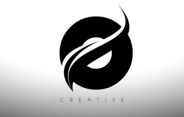 O Swoosh Harf Kesme Logo Tasarımı Siyah Swoosh ve Yaratıcı Simge Logo Vektörü İllüstrasyonu