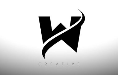 W Swoosh Harf Kesme Logo Tasarımı Siyah Swoosh ve Yaratıcı Simge Logo Vektörü İllüstrasyonu
