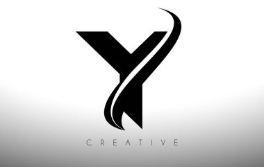 Y Swoosh Harf Kesme Logosu Tasarımı Black Swoosh ve Yaratıcı Simge Logo Vektörü İllüstrasyonu