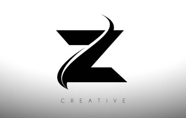 Z Swoosh Harf Kesme Logosu Tasarımı Siyah Swoosh ve Yaratıcı Simge Logo Vektörü İllüstrasyonu