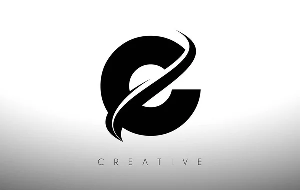 Swoosh Carta Corte Logo Diseño Con Swoosh Negro Icono Creativo — Vector de stock