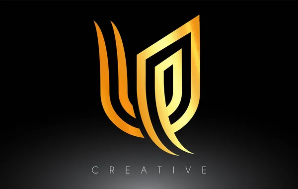 Yaratıcı Çizgiler Monogram Görünüm Vektörlü Altın Harfi Logosu — Stok Vektör