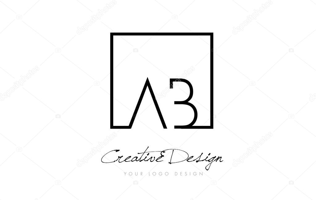 AB Square Frame Letter Logo Design with Black and White Colors.