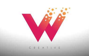 W Noktaları Harf Logosu Tasarımı Yaratıcı Sanatsal Baloncuk Kesimi Mor Renk Vektörü